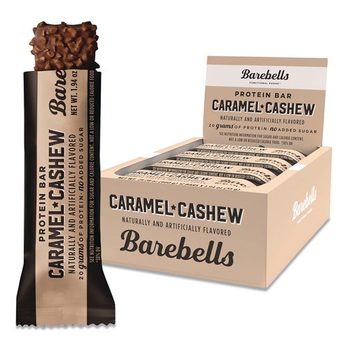 Image of Barebells VTN42966 Caramel Cashew Protein Bars, 1.94 oz Individually Wrapped, 12/Box