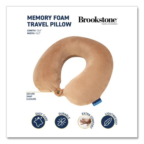 Image of Brookstone® BNPM0004 U-Shaped Memory Foam Travel Pillow, 11.8 x 3.74 x 12.6, Khaki