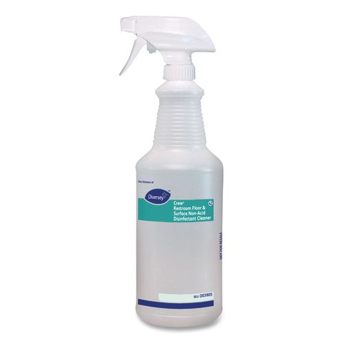 Image of Diversey D03905 Crew Restroom Floor and Surface Non-Acid Disinfectant Cleaner Empty Spray Bottle, 32 oz, Clear