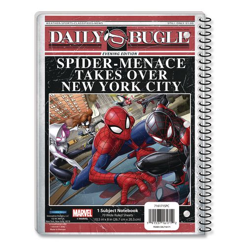 Image of Innovative Designs 716171SPC-SA Licensed Spiral Notebook, Marvel Spider-Man, 1-Subject, Wide/Legal Rule, Multicolor Cover, (70) 10.5 x 8 Sheets