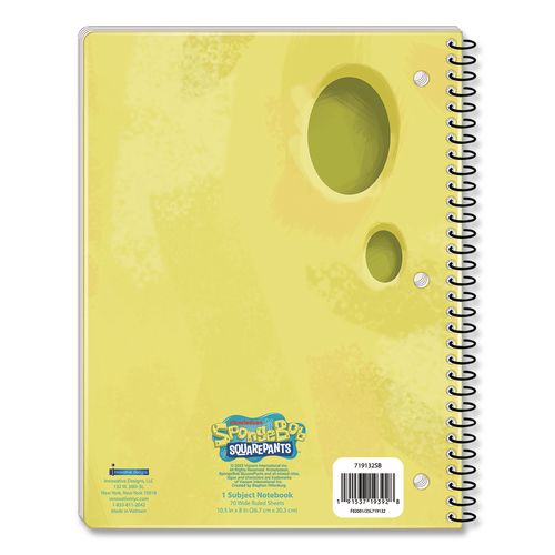 Image of Innovative Designs 719132SB-SA Licensed Spiral Notebook, Spongebob, 1-Subject, Wide/Legal Rule, Multicolor Cover, (70) 10.5 x 8 Sheets