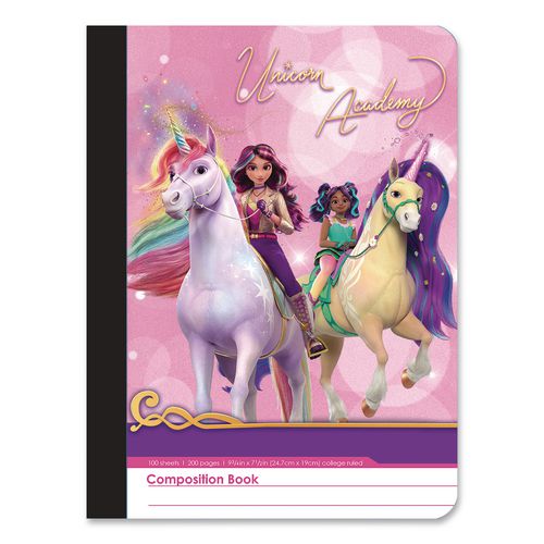 Image of Inkology® INK-47922-12PDQ Composition Book, Randomly Assorted Unicorn Academy Cover Designs, Medium/College Rule, (100) 9.75 x 7.5 Sheets