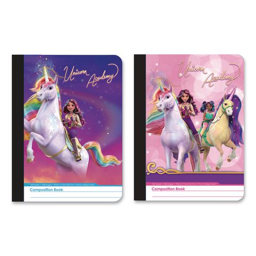 Image of Inkology® INK-47922-12PDQ Composition Book, Randomly Assorted Unicorn Academy Cover Designs, Medium/College Rule, (100) 9.75 x 7.5 Sheets