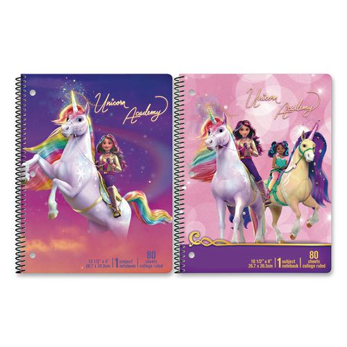 Image of Inkology® INK-48202-12PDQ Licensed Spiral Notebook, Randomly Assorted Unicorn Academy Cover Designs, Medium/College Rule, (80) 10.5 x 8 Sheets