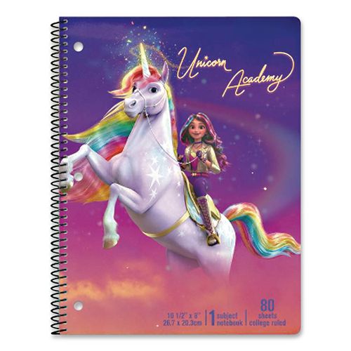 Image of Inkology® INK-48202-12PDQ Licensed Spiral Notebook, Randomly Assorted Unicorn Academy Cover Designs, Medium/College Rule, (80) 10.5 x 8 Sheets