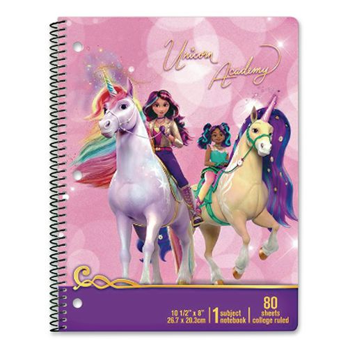 Image of Inkology® INK-48202-12PDQ Licensed Spiral Notebook, Randomly Assorted Unicorn Academy Cover Designs, Medium/College Rule, (80) 10.5 x 8 Sheets