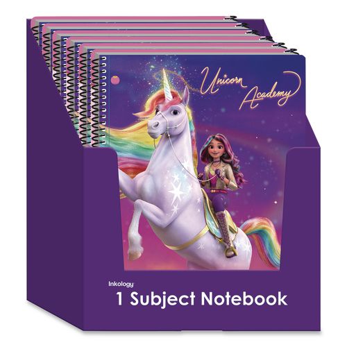 Image of Inkology® INK-48202-12PDQ Licensed Spiral Notebook, Randomly Assorted Unicorn Academy Cover Designs, Medium/College Rule, (80) 10.5 x 8 Sheets