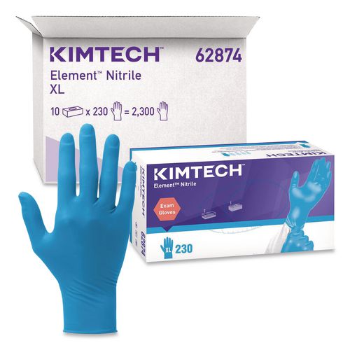 Image of Kimtech 62874 Element Nitrile Exam Gloves, Powder-Free, AQL 1.5, X-Large, 3.2 mil Thick, 9.3" Long, Blue, 230/Box, 10 Boxes/Carton