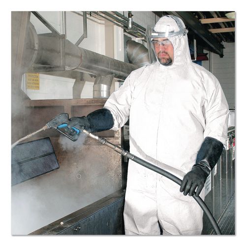 Image of KleenGuard KCC38942 A35 Liquid and Particle Protection Coveralls, Zipper Front, Hooded, Elastic Wrists and Ankles, 3X-Large, White, 25/Carton