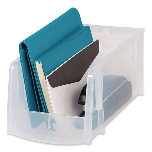 Image of IRIS 200528 Stackable Plastic Storage Bin. Medium, 1.6 qt, 6 x 11 x 5, Clear