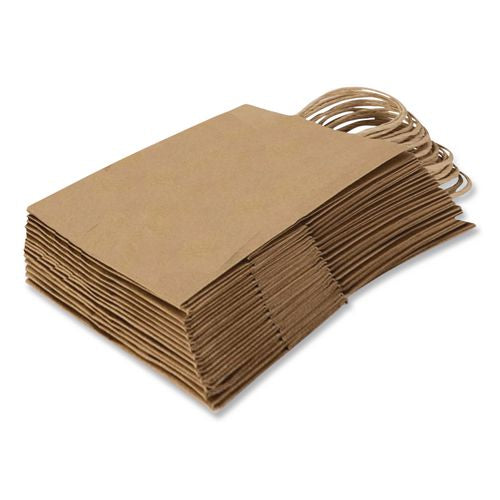 Image of Inteplast Group KRFTW8410 Get Reddi Paper Bags, Pulse Size, 60# Basis Weight, Twisted Rope Handles, 8 x 4.5 x 10.25, Brown, 250/Carton