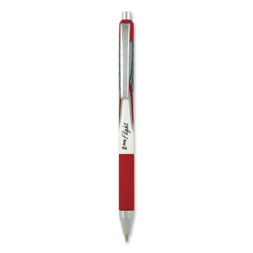 Image of Zebra® 21930 Z-Grip Flight Ballpoint Pen, Retractable, Bold 1.2 mm, Red Ink, Red/White/Silver Barrel, Dozen