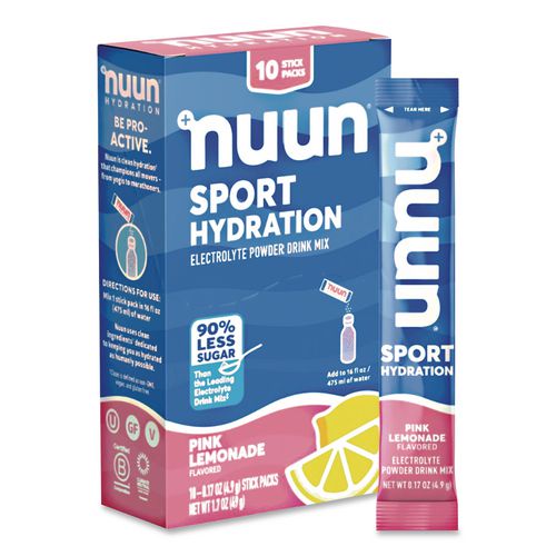 Image of nuun® NUU02392 Sport Hydration Electrolyte Powder Drink Mix, Pink Lemonade, 0.17 oz Stick, 10/Box