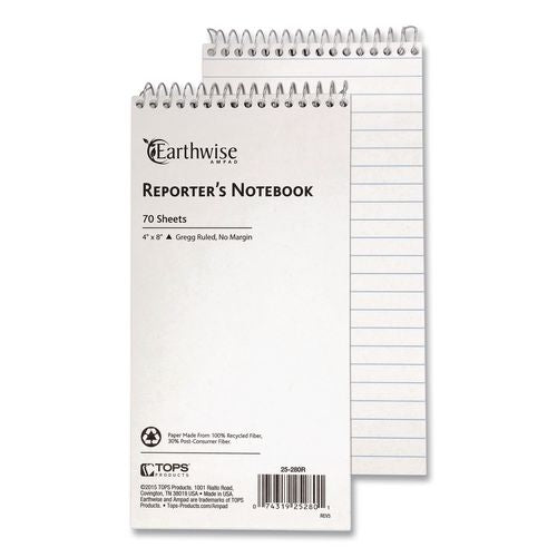 Image of Ampad® 25280 Earthwise by Ampad Recycled Reporter's Notepad, White Cover, Gregg Rule, (70) White 4 x 8 Sheets, Dozen