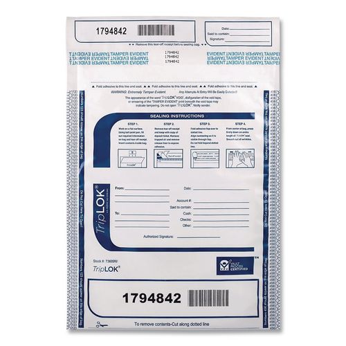 Image of TripLOK 585032 Deposit Bag, Plastic, 9" x 12", White, 100/Pack