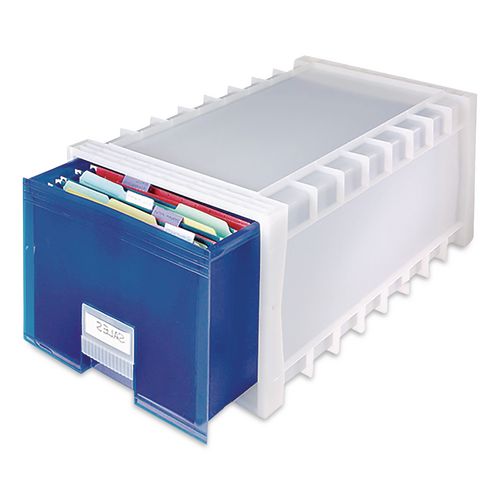 Image of Storex Archive Storage Drawers, Letter/legal Files, 15.3" X 24.25" X 11.38", Blue/white