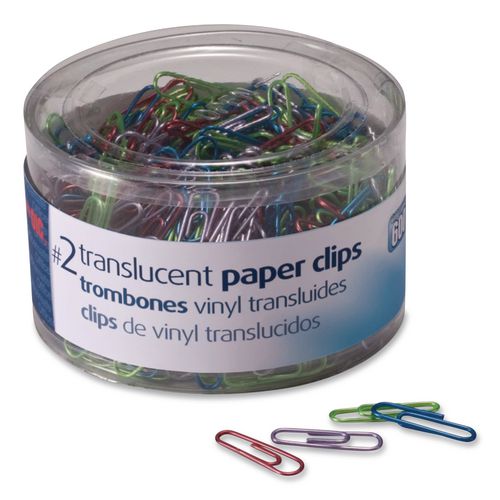 Image of Officemate 97211 Paper Clips, #2, Vinyl Coated, Assorted Translucent Colors, 600/Pack