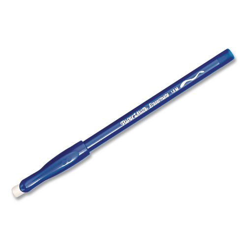 Image of Paper Mate® 3910158 Eraser Mate Ballpoint Pen, Stick, Medium 1 mm, Blue Ink, Blue Barrel, Dozen