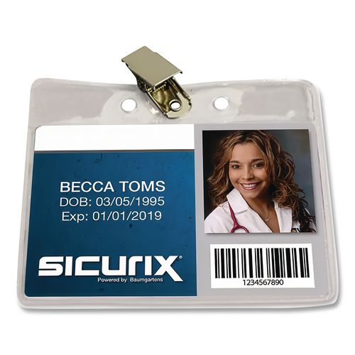 Image of SICURIX® BAU67840 Sicurix Badge Holder, Horizontal, 3 X 4, Clear, 50/pack