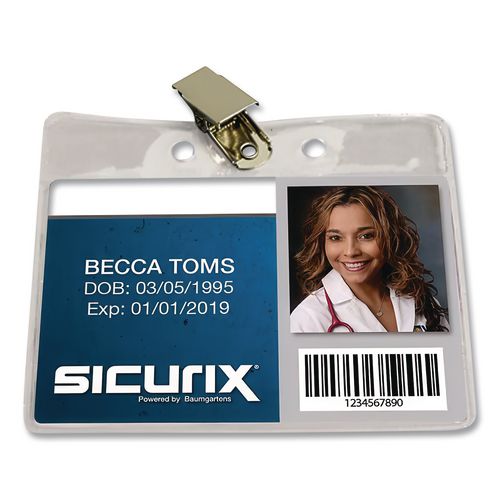 Image of SICURIX® BAU67850 Sicurix Badge Holder, Horizontal, 2.5 X 3.5, Clear, 50/box