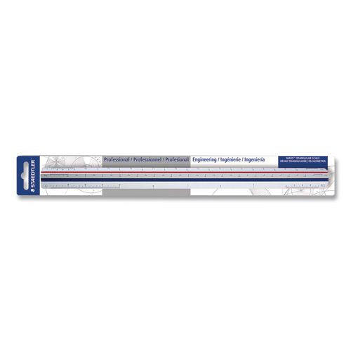 Image of Staedtler® 987 18-34BK Triangular Scale Plastic Engineers Ruler, 12" Long, White With Colored Grooves