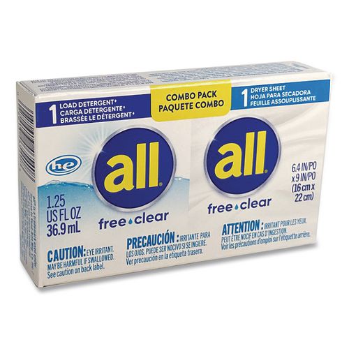 Image of AllÂ® Free Clear He Liquid Laundry Detergent/dryer Sheet Dual Vend Pack, 100/ctn