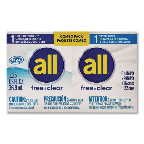 Image of AllÂ® Free Clear He Liquid Laundry Detergent/dryer Sheet Dual Vend Pack, 100/ctn