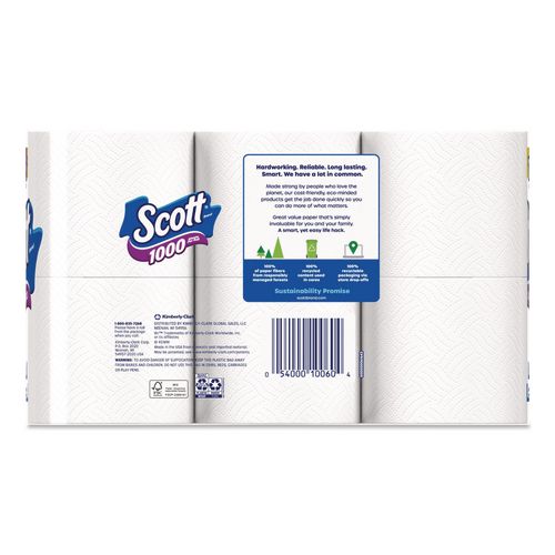 Image of Scott® 10060 1000 Bathroom Tissue, Septic Safe, 1-Ply, White, 1,000 Sheets/Roll, 12 Rolls/Pack, 4 Packs/Carton