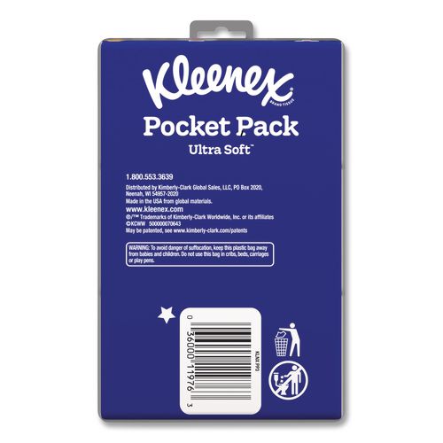 Image of Kleenex® 11976 On The Go Packs Facial Tissues, 3-Ply, White, 10 Sheets/Pouch, 3 Pouches/Pack, 36 Packs/Carton