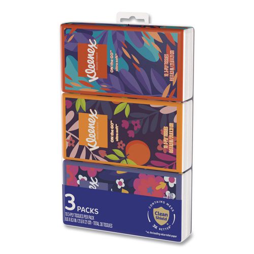 Image of Kleenex® 11976 On The Go Packs Facial Tissues, 3-Ply, White, 10 Sheets/Pouch, 3 Pouches/Pack, 36 Packs/Carton