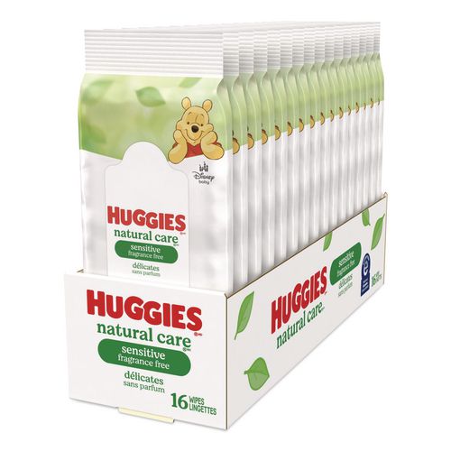Image of Huggies® 40706 Natural Care Sensitive Baby Wipes, 6.6 x 6.86, Unscented, White, 16/Pack, 16 Packs/Carton