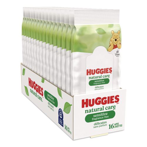 Image of Huggies® 40706 Natural Care Sensitive Baby Wipes, 6.6 x 6.86, Unscented, White, 16/Pack, 16 Packs/Carton