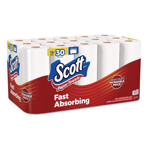 Image of Scott® 56674 Choose-A-Sheet Kitchen Roll Paper Towels, Double Roll, 1-Ply, 7.31 x 11, White, 108 Sheets/Roll, 15 Rolls/PK, 2 Packs/Carton