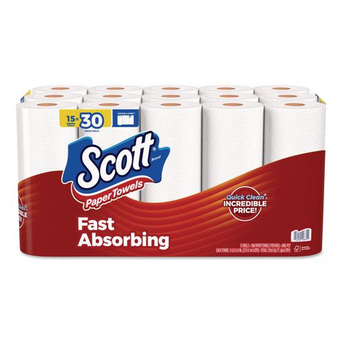 Image of Scott® 56674 Choose-A-Sheet Kitchen Roll Paper Towels, Double Roll, 1-Ply, 7.31 x 11, White, 108 Sheets/Roll, 15 Rolls/PK, 2 Packs/Carton