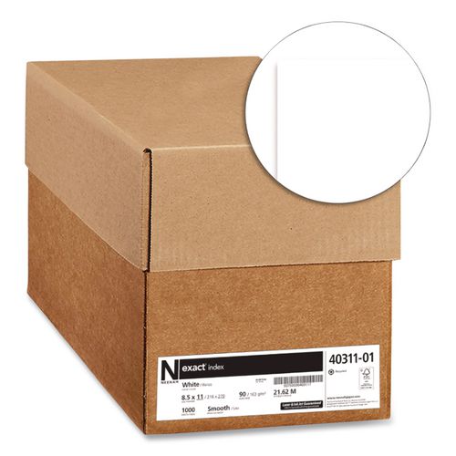 Image of Neenah Paper 40311 Exact Index Card Stock, 94 Bright, 90 lb Index Weight, 8.5 x 11, White, 250 Sheets/Ream, 8 Reams/Carton