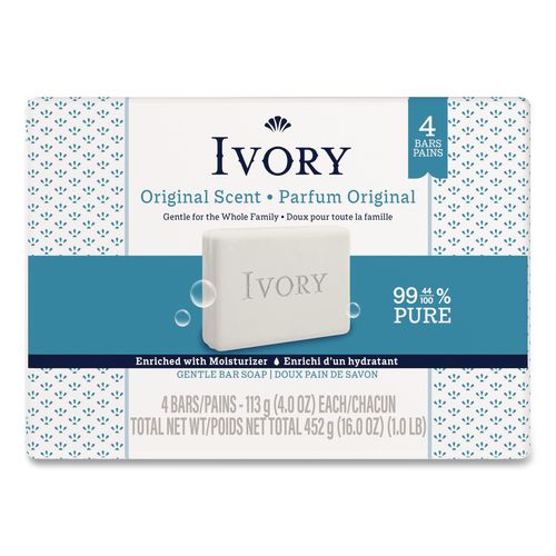 Image of Ivory® 80863569 Bar Soap, Original Scent, 4 Oz, 4/pack, 18 Packs/carton
