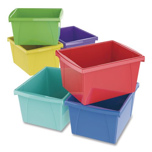 Image of Storex STX61514S06C Classroom Storage Bin, 16 qt, 11.25 x 13.62 x 7.9, Assorted Colors, 6/Carton