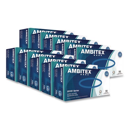 Image of AMBITEX® LLG5101 L5101 Series Powdered Latex Gloves, Large, 4 mil Thick, 9" Long, Cream, 100/Box, 10 Boxes/Carton