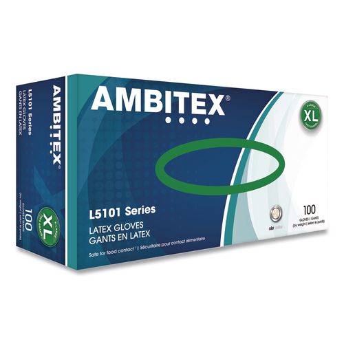 Image of AMBITEX® LXL5101 L5101 Series Lightly Powdered Latex Gloves, X-Large, 4 mil Thick, 9" Long, Cream, 100/Box