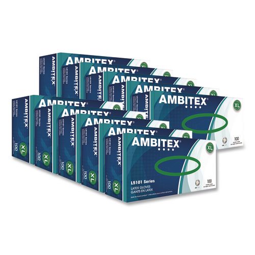 Image of AMBITEX® LXL5101 L5101 Series Powdered Latex Gloves, X-Large, 4 mil Thick, 9" Long, Cream, 100/Box, 10 Boxes/Carton
