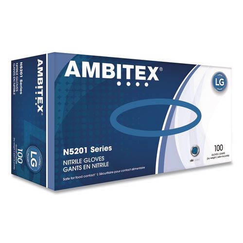 Image of AMBITEX® NLG5201 N5201 Series Powder-Free Nitrile Gloves, Large, 9" Long, Blue, 100/Box