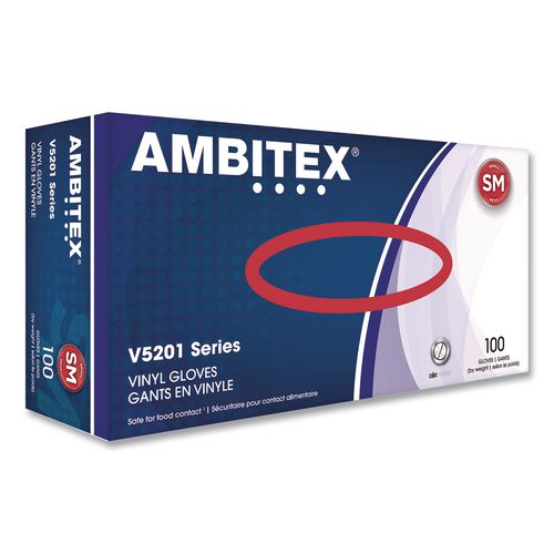 Image of AMBITEX® VSM5201 V5201 Series Powder-Free Vinyl Gloves, Small, 3 mil Thick, 9" Long, Clear, 100/Box