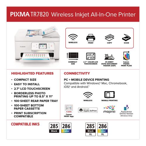 Image of Canon® 6258C002 PIXMA TR7820 Inkjet Printer, Copy/Print/Scan