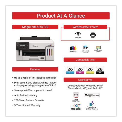 Image of Canon® 6884C002 MAXIFY GX5120 Wireless Inkjet Printer