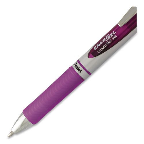 Image of Pentel® BL77BP3V EnerGel RTX Deluxe Gel Pen, Retractable, Medium 0.7 mm, Purple Ink, Purple/Silver Barrel, 3/Pack