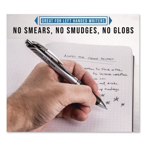 Image of Pentel® BL77BP6A EnerGel RTX Gel Pen, Retractable, Medium 0.7 mm, Black Ink, Black/Gray Barrel, 6/Pack