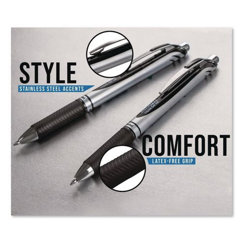 Image of Pentel® BL77BP6A EnerGel RTX Gel Pen, Retractable, Medium 0.7 mm, Black Ink, Black/Gray Barrel, 6/Pack