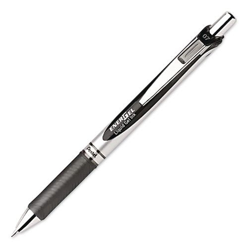 Image of Pentel® BL77BP6A EnerGel RTX Gel Pen, Retractable, Medium 0.7 mm, Black Ink, Black/Gray Barrel, 6/Pack