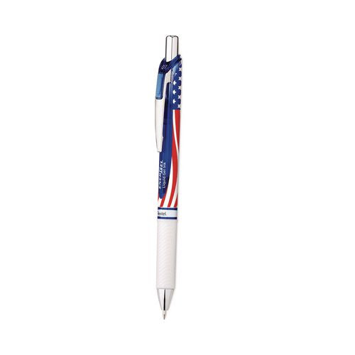 Image of Pentel® BL77USABP3A ENERGEL RTX STARS AND STRIPES GEL PEN, RETRACTABLE, MEDIUM 0.7 MM, BLACK INK, RED/WHITE/BLUE BARREL, 3/PACK