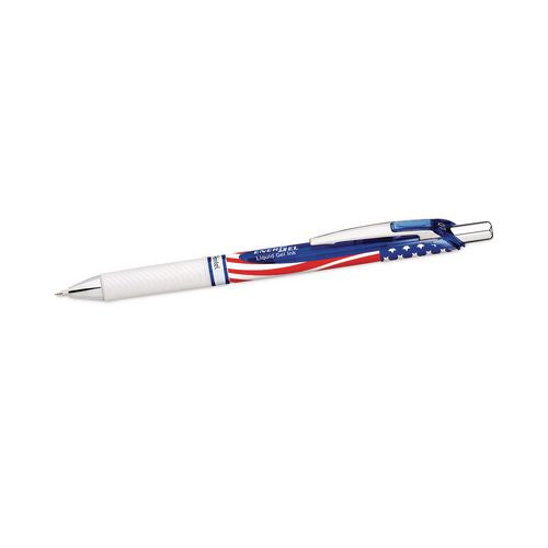 Image of Pentel® BL77USABP3A ENERGEL RTX STARS AND STRIPES GEL PEN, RETRACTABLE, MEDIUM 0.7 MM, BLACK INK, RED/WHITE/BLUE BARREL, 3/PACK